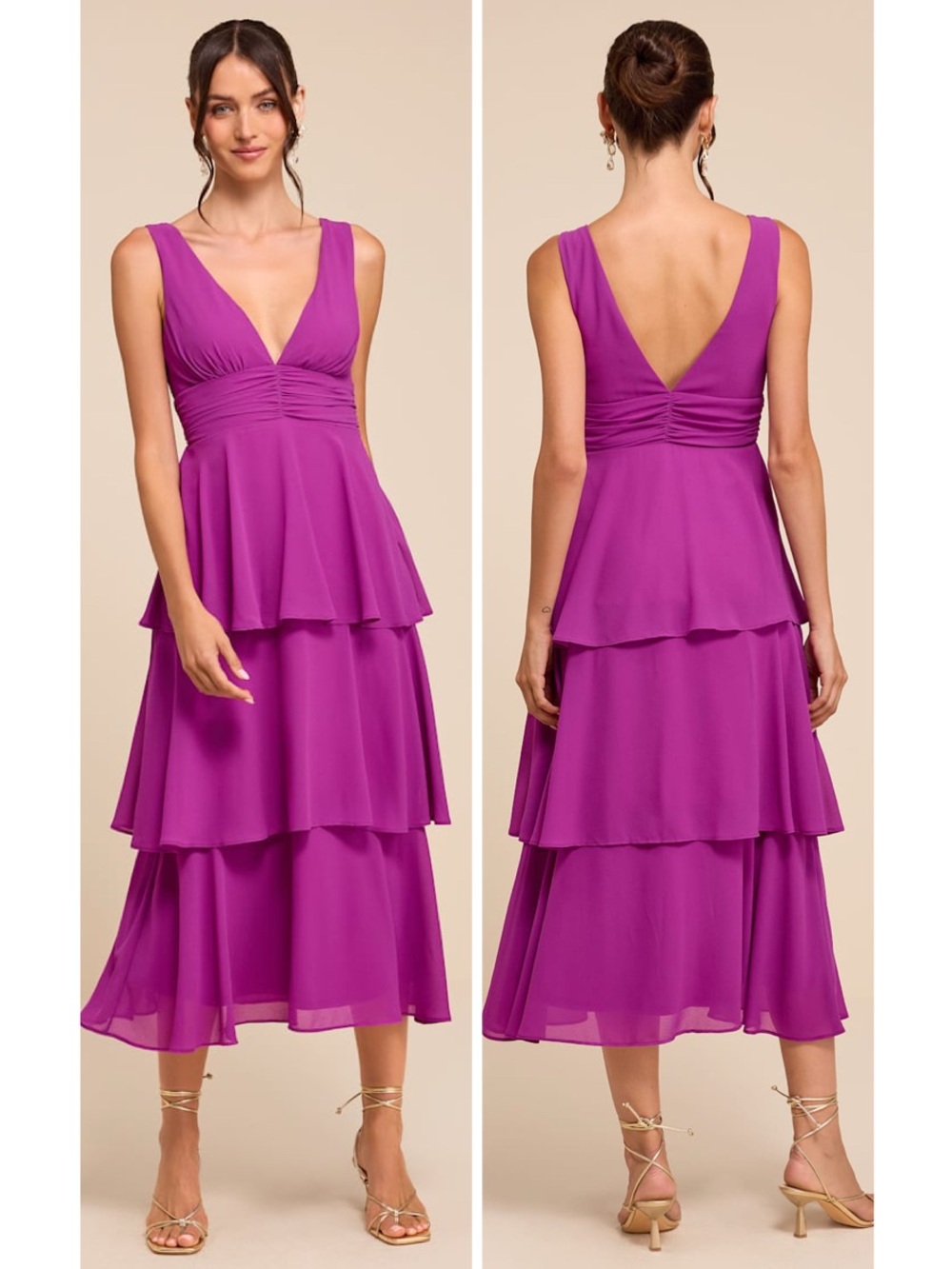 Lulus Celebration Time Purple Sleeveless Tiered Midi Dress Size Medium Cocktail